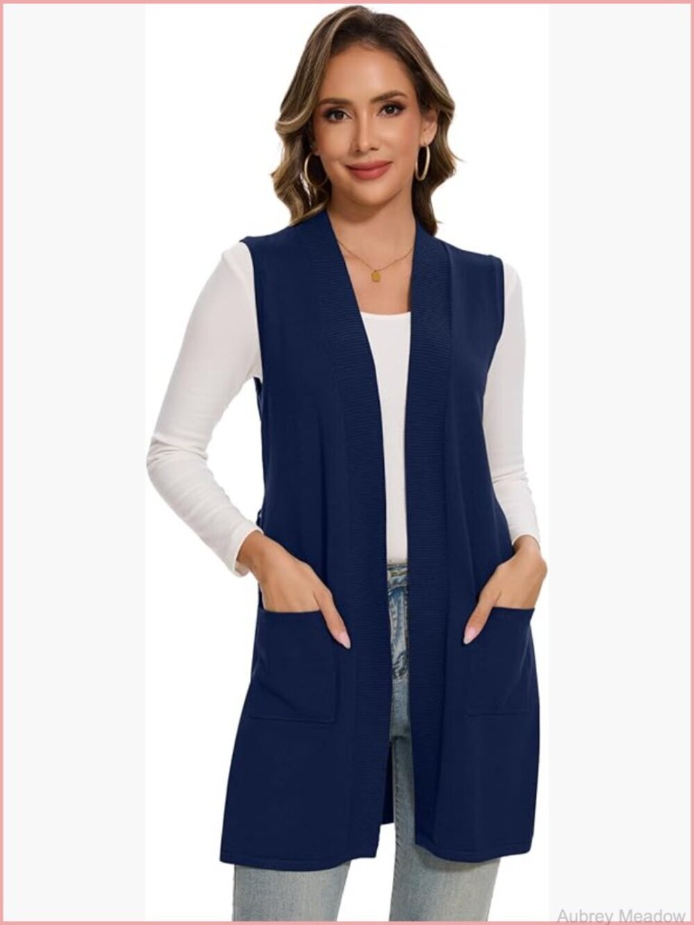 Sleeveless Ribbed Knit Cardigan Vest with Belt and Pockets